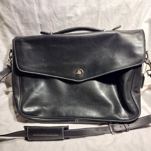 Coach || Black Leather Messenger Bag - Picture 1 of 16